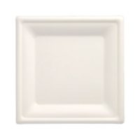 12 Square white sugar cane plates 20x20cm