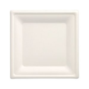 12 Square white sugar cane plates 20x20cm