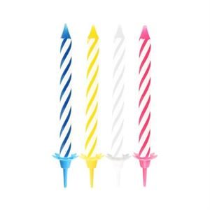 12730_24 Birthday Candles with holders 6cm assorted colours