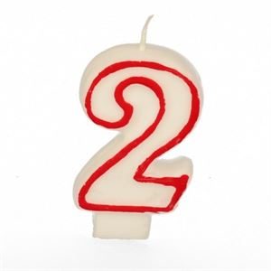 19302_Number 2 birthday candle white with red edge 7.3cm