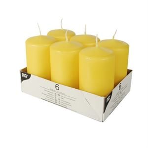 17996_6 Yellow Pillar Candles unscented 115mm