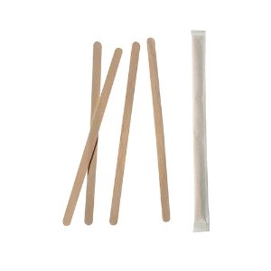 1000 Wood stirring sticks 140x6mm single wrapped
