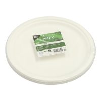 12 Round white sugar cane plates 23cm